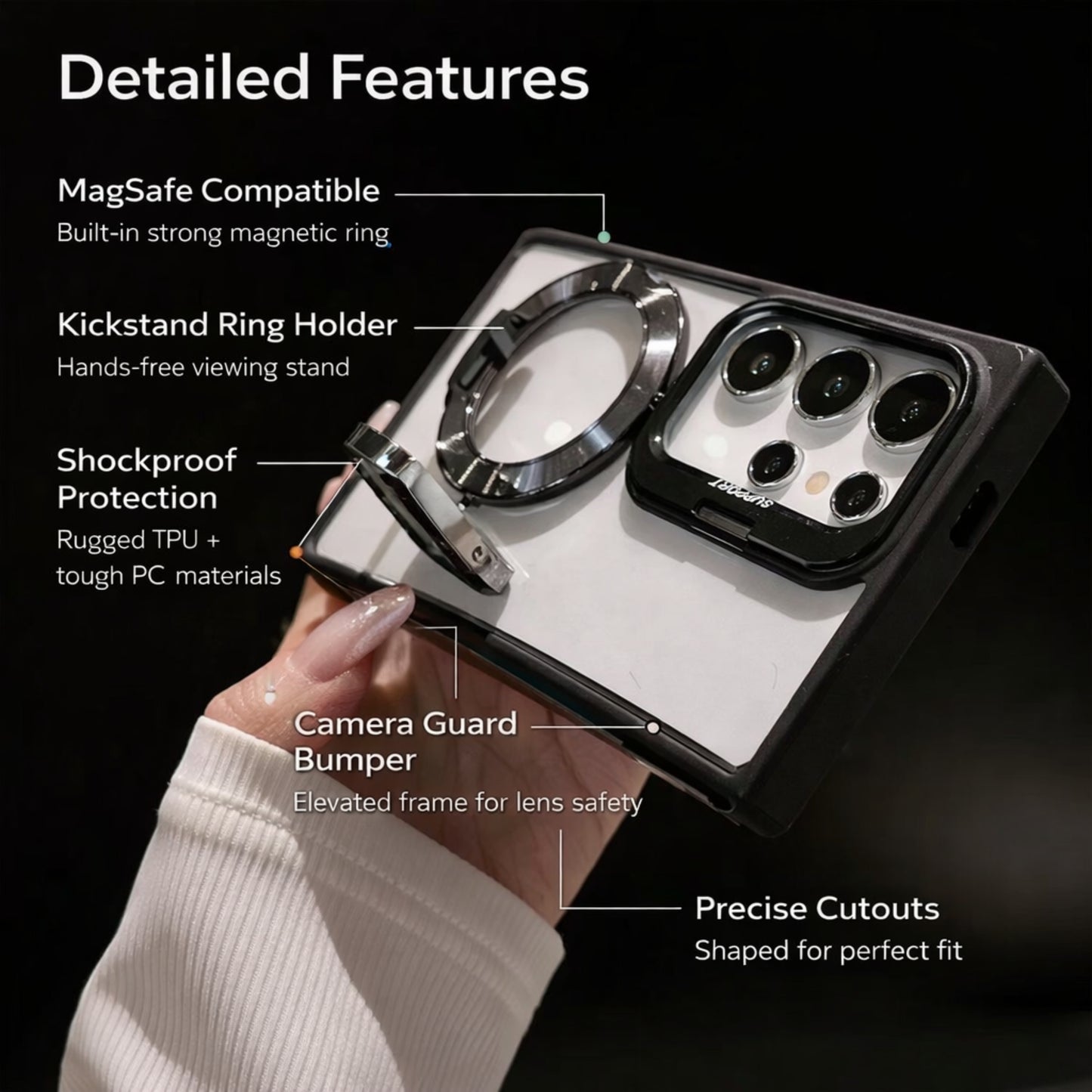 Magnetic Double Stand Case for Samsung Integrated Lens Stand Back Cover