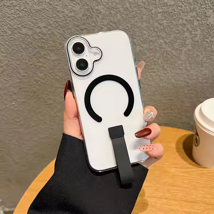 Creative Design Handheld Finger Buckle C Type Magnetic Suction Phone case for iPhone Transparent Back Covers