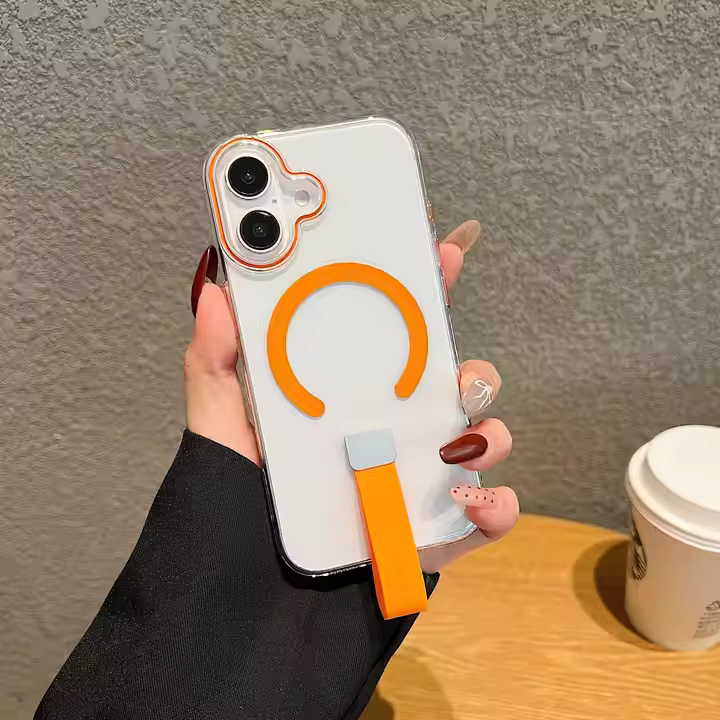 Creative Design Handheld Finger Buckle C Type Magnetic Suction Phone case for iPhone Transparent Back Covers