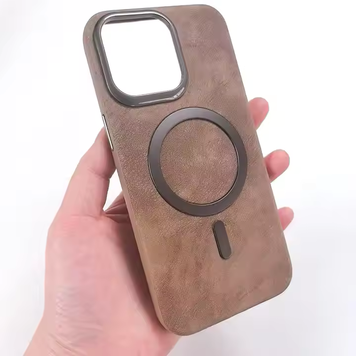 Phone Case Leather Magnetic Absorbing Full-Covering Electroplated Drop-Resistant Leather Pattern for iPhone Series