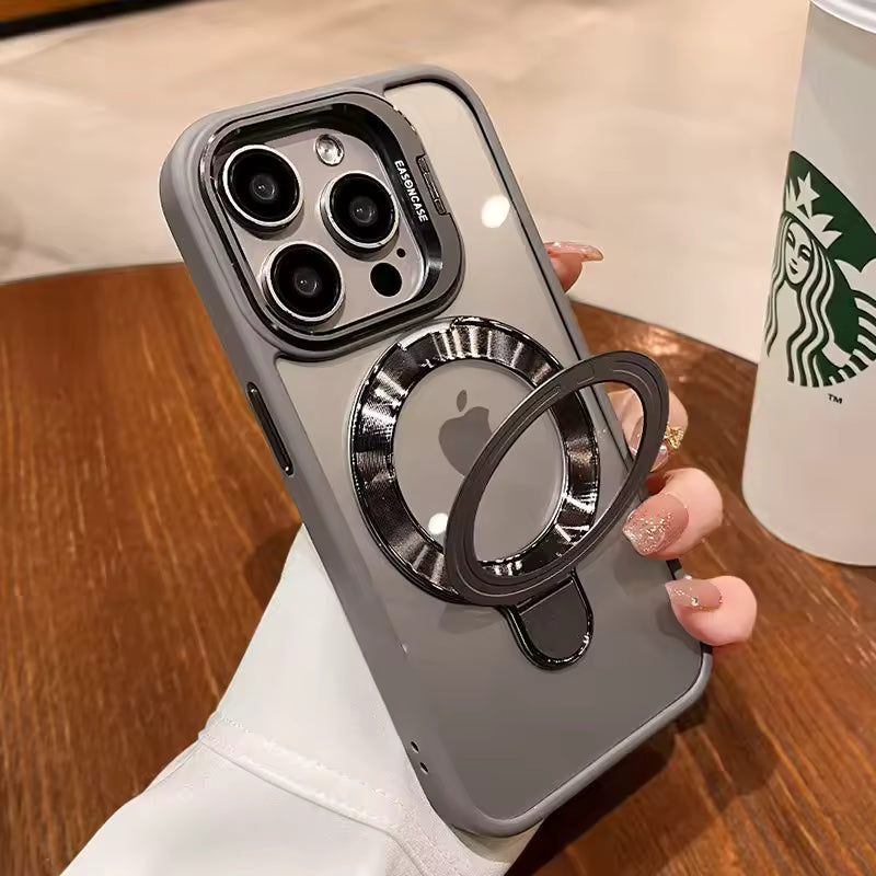 Magnetic Double Stand Case for iPhone Integrated Lens Stand Back Cover