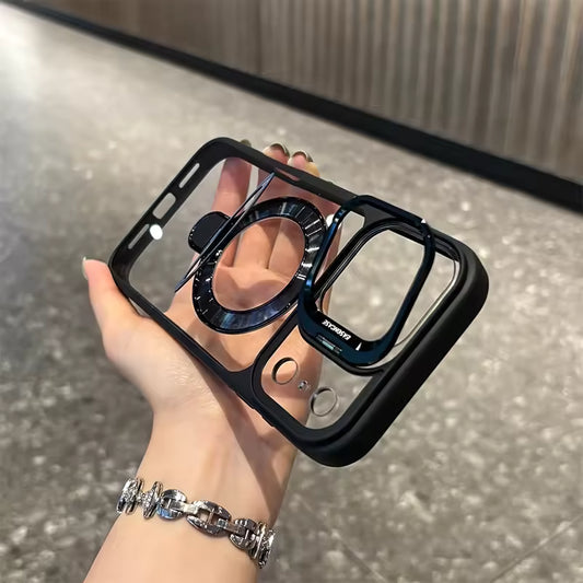 Magnetic Double Stand Case for iPhone Integrated Lens Stand Back Cover