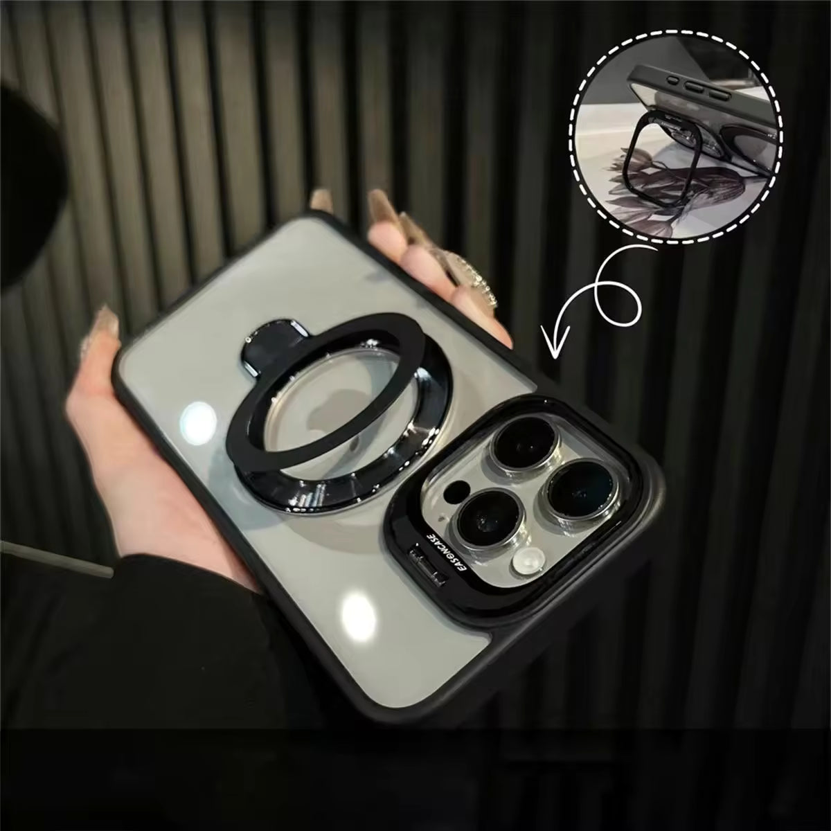 Magnetic Double Stand Case for iPhone Integrated Lens Stand Back Cover