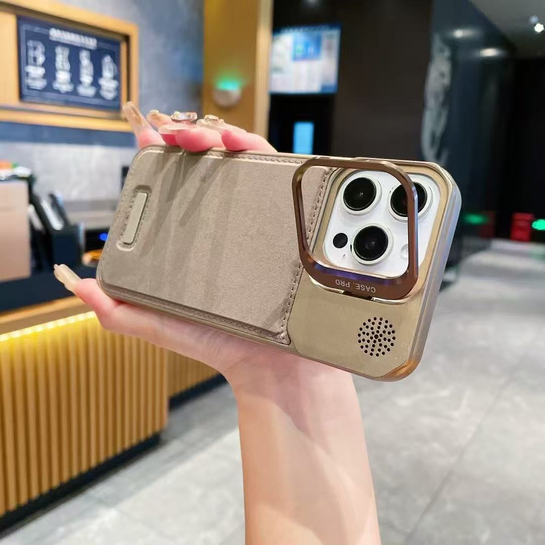 Leather Metal Stand Case with, Anti-Scratch & Dust Protection, Raised Lens Protector, Soft Leather Covers, Titanium Edges.