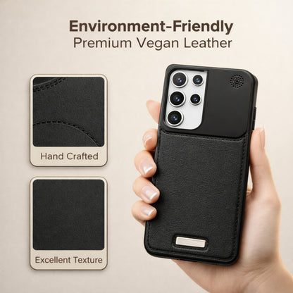 Leather Metal Stand Case with, Anti-Scratch &amp; Dust Protection, Raised Lens Protector, Soft Leather Covers, Titanium Edges.