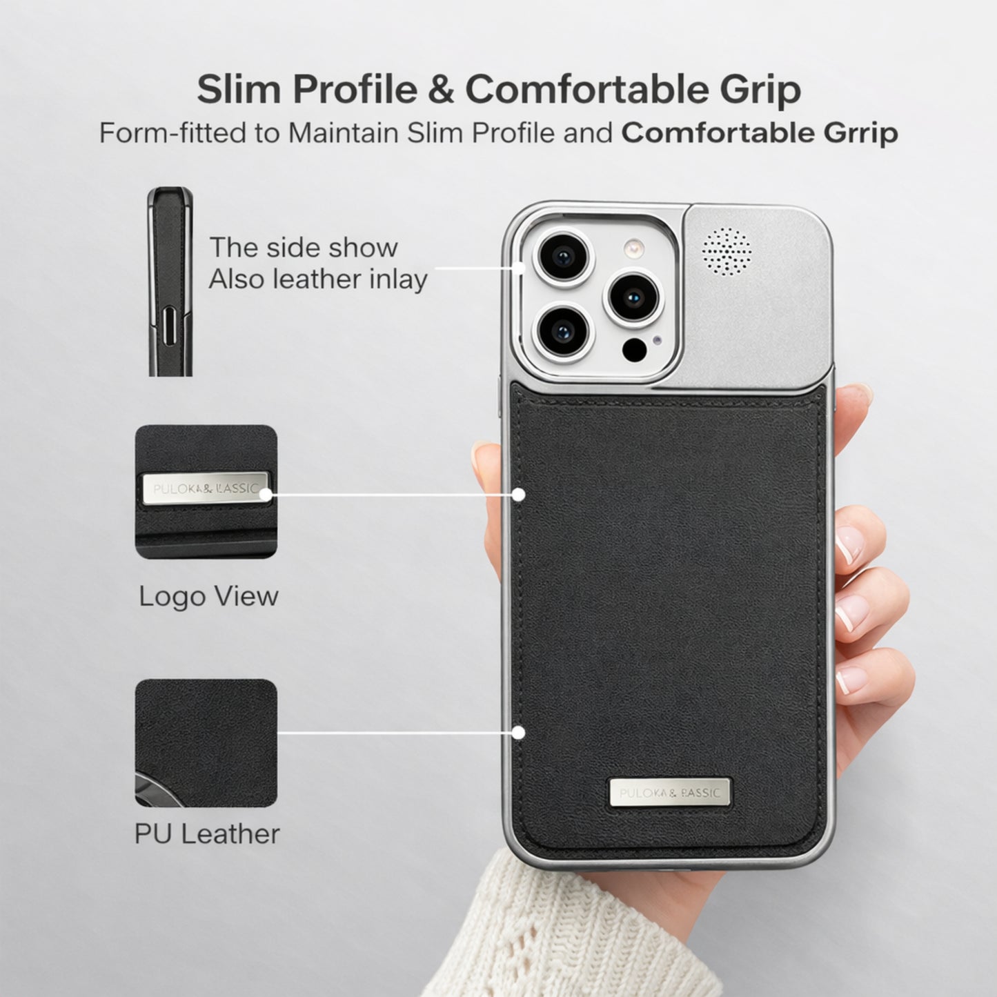 Leather Metal Stand Case with, Anti-Scratch &amp; Dust Protection, Raised Lens Protector, Soft Leather Covers, Titanium Edges.