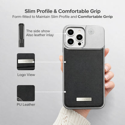 Leather Metal Stand Case with, Anti-Scratch &amp; Dust Protection, Raised Lens Protector, Soft Leather Covers, Titanium Edges.