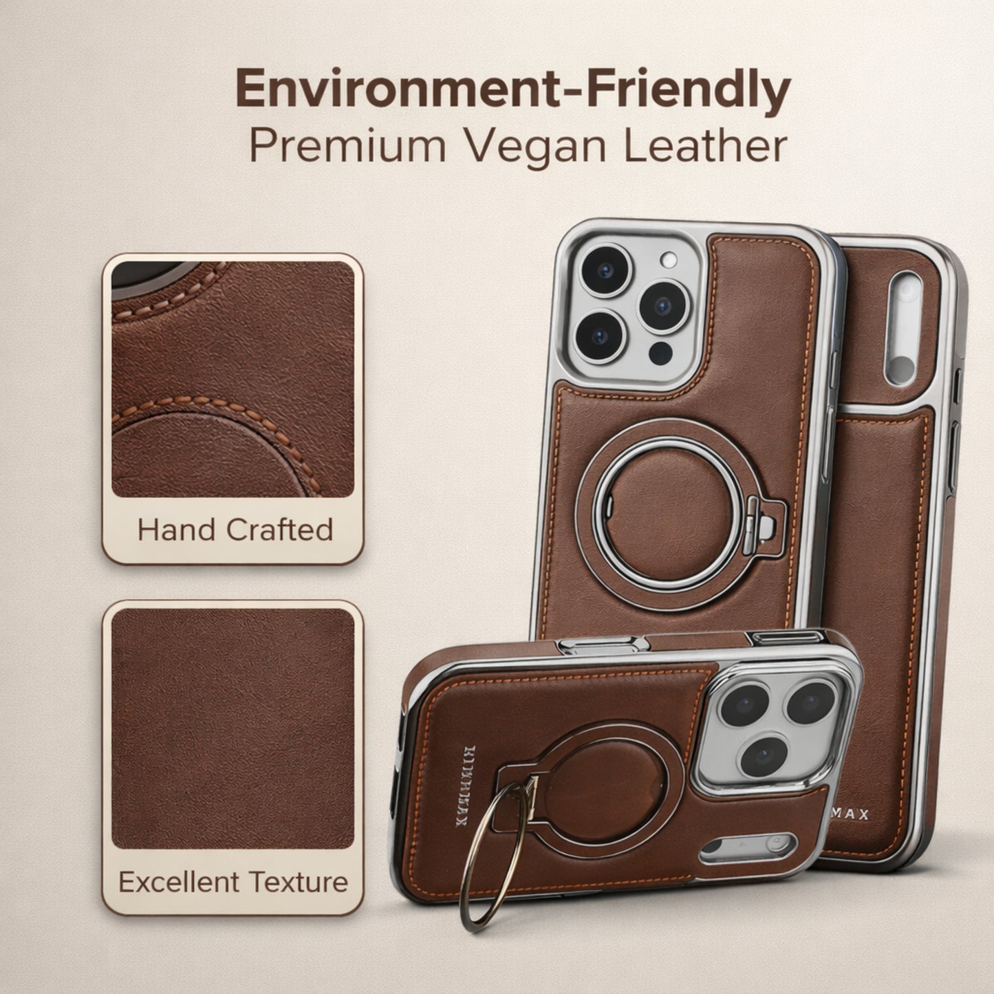 Luxury Electroplating PU Leather Phone Case for iPhone With Rotation Ring Magnetic Stand Shockproof Cover