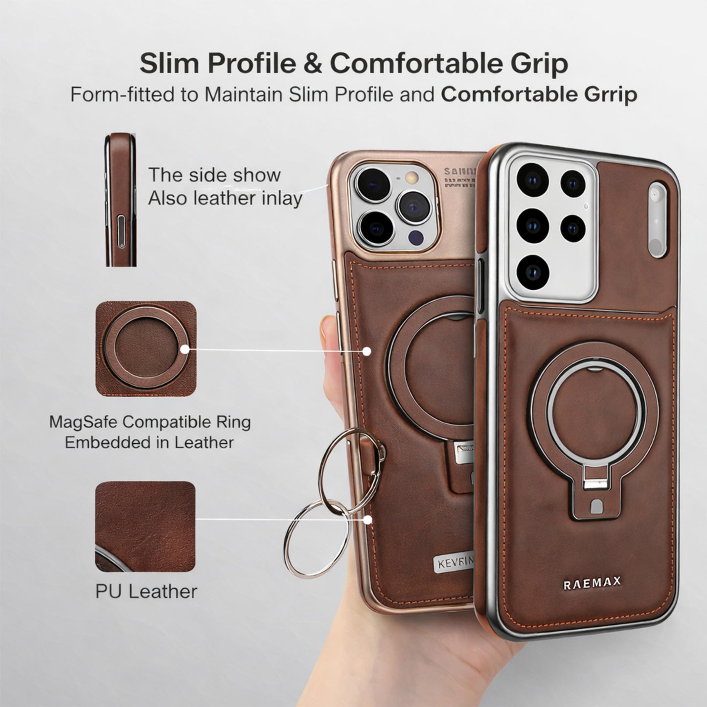 Luxury Electroplating PU Leather Phone Case for iPhone With Rotation Ring Magnetic Stand Shockproof Cover