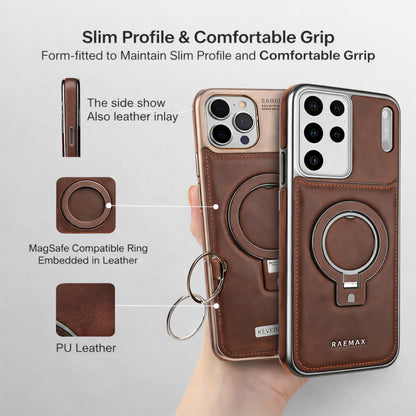 Luxury Electroplating PU Leather Phone Case for iPhone With Rotation Ring Magnetic Stand Shockproof Cover