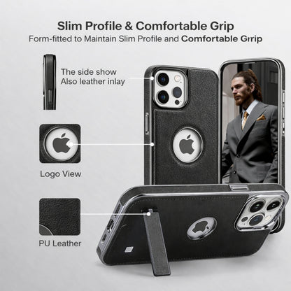 iPhone  Leather Case with Kickstand, 2 Adjustable Stand Modes, Retro Luxury Business Electroplated Edges  Drop Protection Slim Cover for iPhone