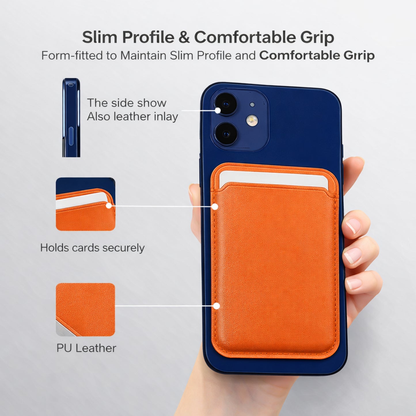 Strong magnet high quality anti-scratched PU leather phone card holder Purse