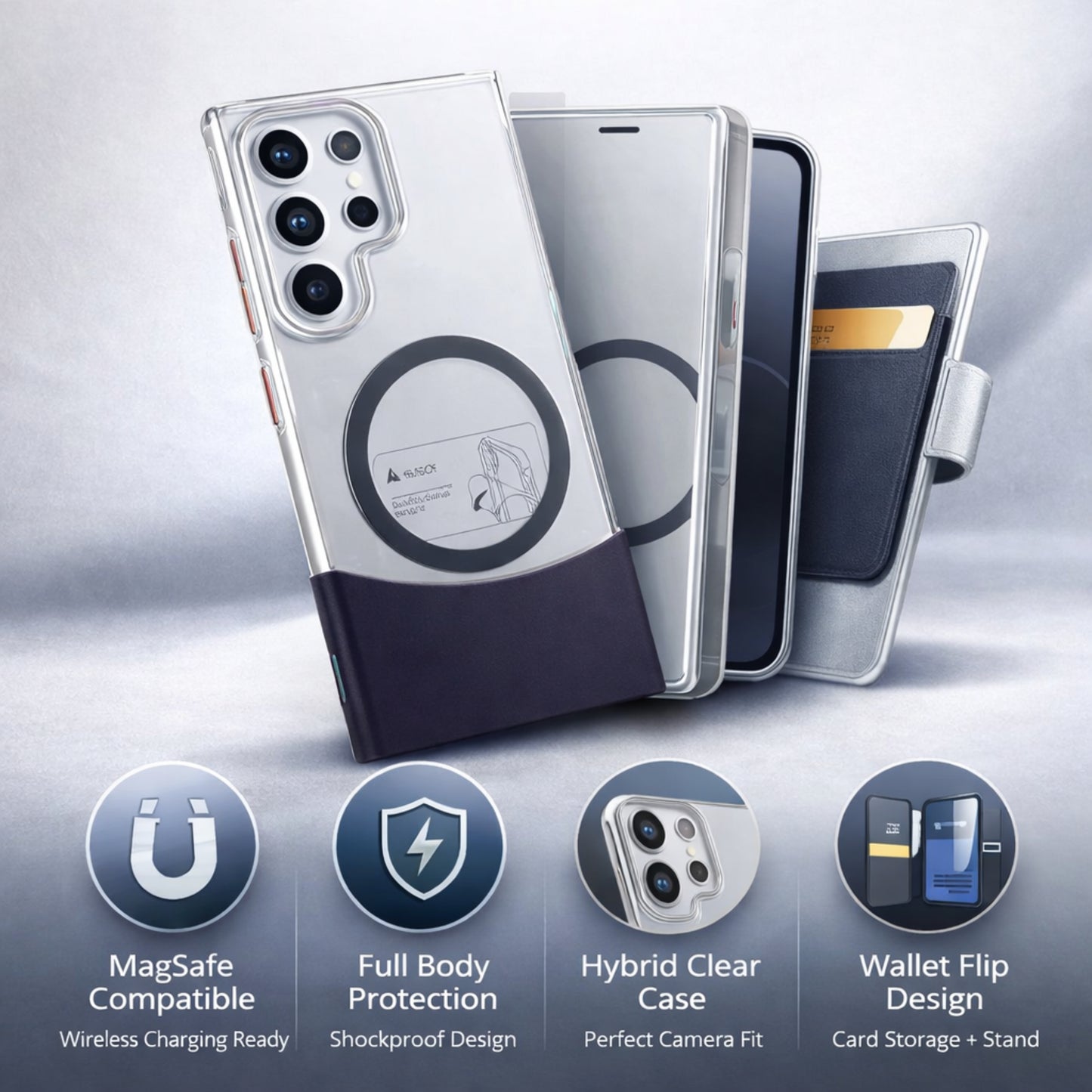 Back Cover Case for Samsung Galaxy S Series  Shockproof Protective Versatile Detachable Mag-Safe Case