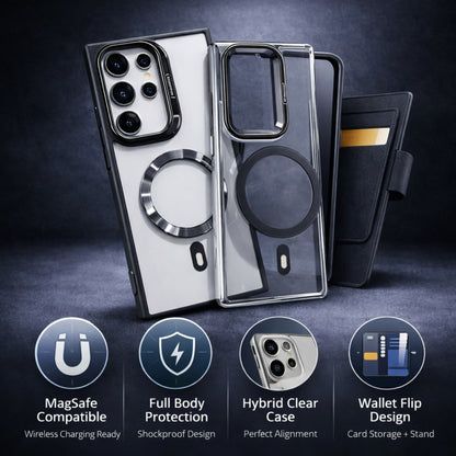Magnetic Double Stand Case for Samsung Integrated Lens Stand Back Cover