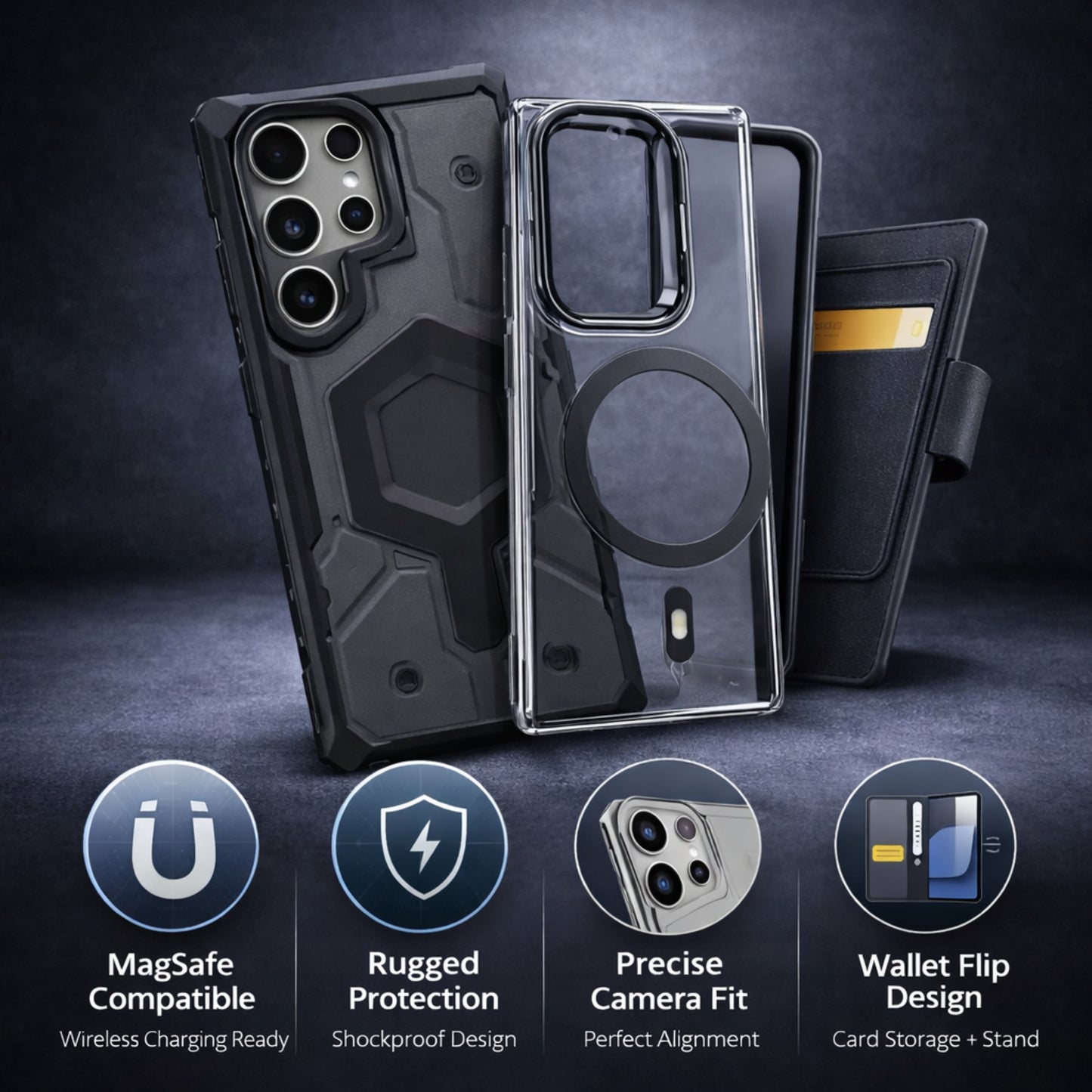 Military-Grade Pathfinders Clear Magnetic Case for Samsung S Series  Wireless Charging Case