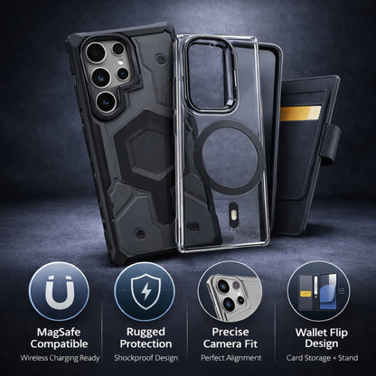 Military-Grade Pathfinders Clear Magnetic Case for Samsung S Series  Wireless Charging Case