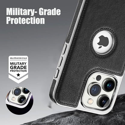 iPhone  Leather Case with Kickstand, 2 Adjustable Stand Modes, Retro Luxury Business Electroplated Edges  Drop Protection Slim Cover for iPhone