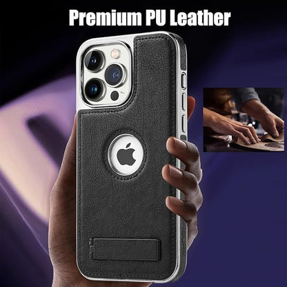 iPhone  Leather Case with Kickstand, 2 Adjustable Stand Modes, Retro Luxury Business Electroplated Edges  Drop Protection Slim Cover for iPhone