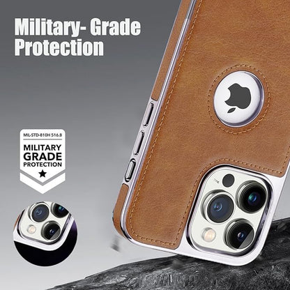 iPhone  Leather Case with Kickstand, 2 Adjustable Stand Modes, Retro Luxury Business Electroplated Edges  Drop Protection Slim Cover for iPhone