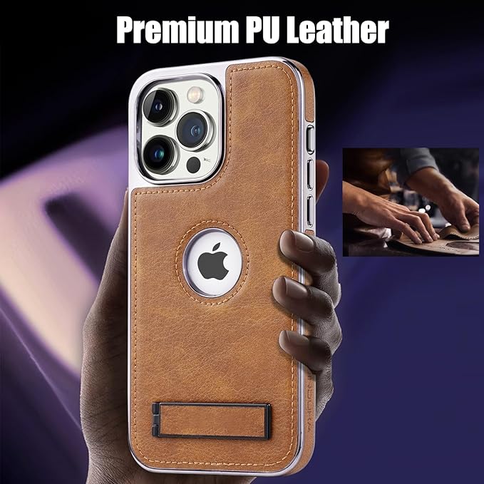 iPhone  Leather Case with Kickstand, 2 Adjustable Stand Modes, Retro Luxury Business Electroplated Edges  Drop Protection Slim Cover for iPhone