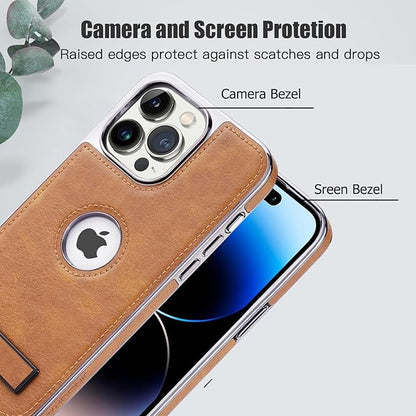 iPhone  Leather Case with Kickstand, 2 Adjustable Stand Modes, Retro Luxury Business Electroplated Edges  Drop Protection Slim Cover for iPhone