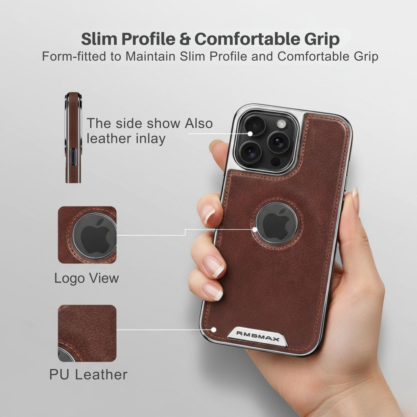 Luxury Bumper Case for iPhone Flexible Vegan Leather Electroplated Sides & Logocut