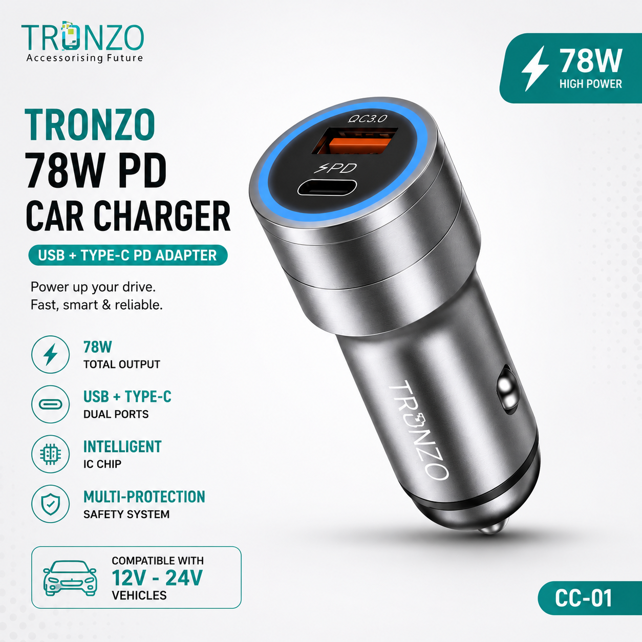 CAR CHARGER USB + TYPE-C PD