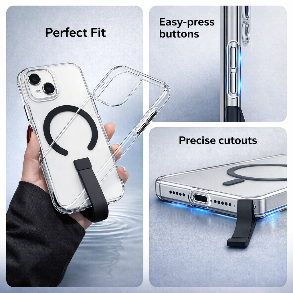 Creative Design Handheld Finger Buckle C Type Magnetic Suction Phone case for iPhone Transparent Back Covers