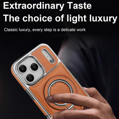 Luxury Electroplating PU Leather Phone Case for iPhone With Rotation Ring Magnetic Stand Shockproof Cover