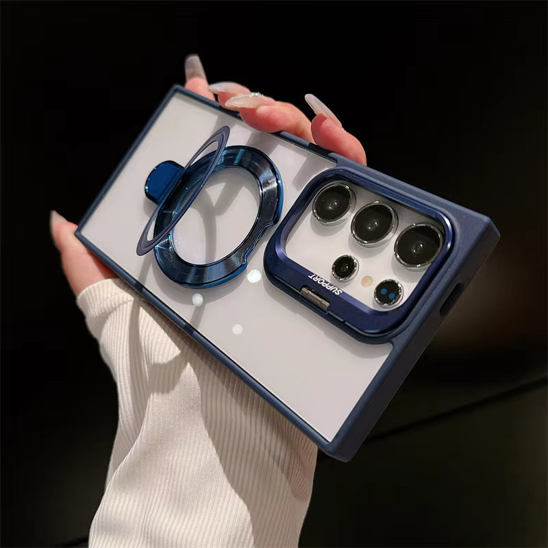 Magnetic Double Stand Case for Samsung Integrated Lens Stand Back Cover