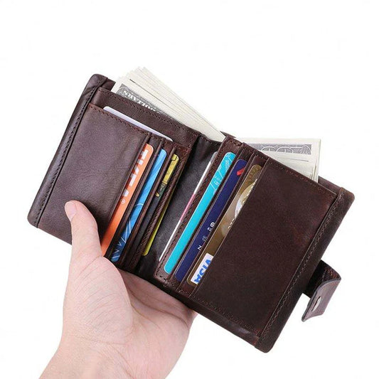 BEARKY Trendy Short RFID Blocking Genuine Leather Wallet for Men and Women Luxury Zipper Closure High Quality