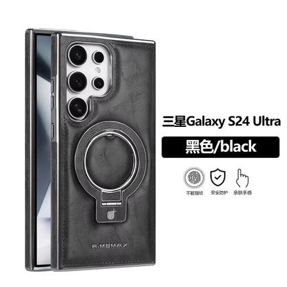 Luxury Electroplating PU Leather Phone Case for Samsung With Rotation Ring Magnetic Stand Shockproof Cover