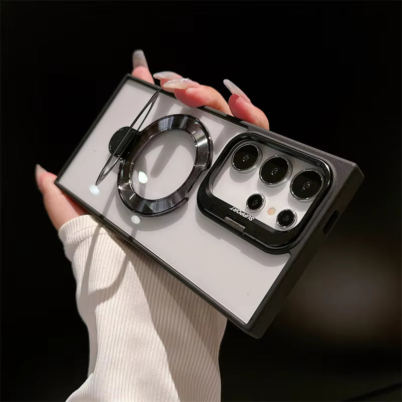 Magnetic Double Stand Case for Samsung Integrated Lens Stand Back Cover