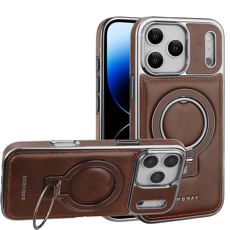 Luxury Electroplating PU Leather Phone Case for iPhone With Rotation Ring Magnetic Stand Shockproof Cover