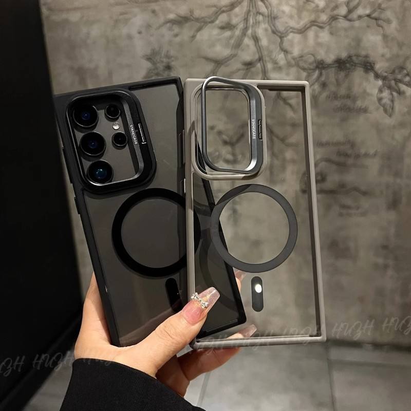 Magnetic Armor Case with Built-in Power Grip & Metal Stand for Samsung Ultra Series