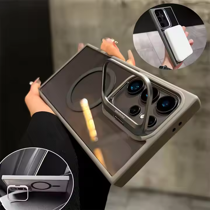Magnetic Armor Case with Built-in Power Grip & Metal Stand for Samsung Ultra Series