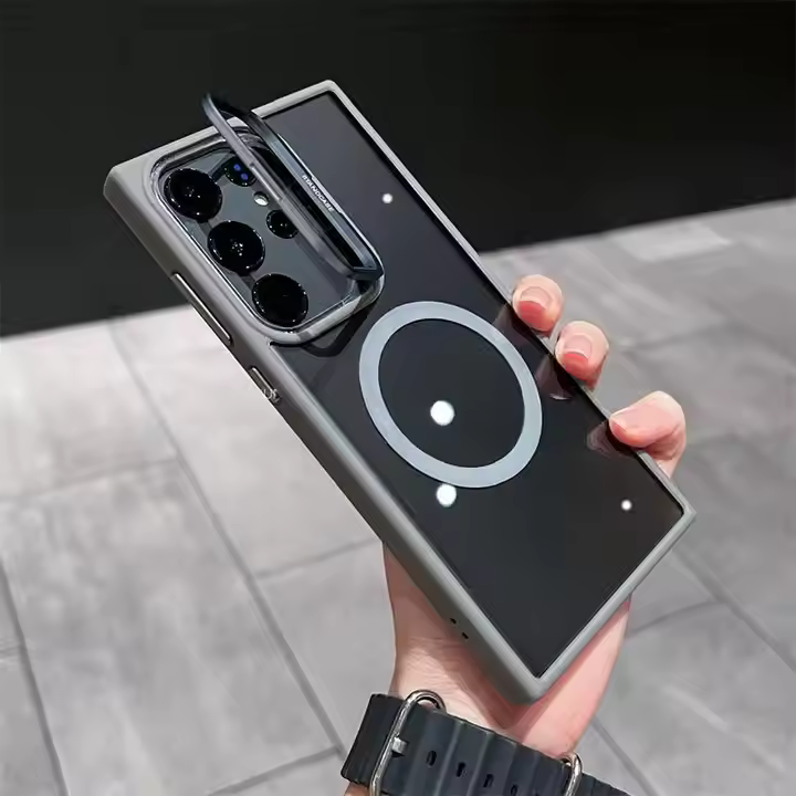 Magnetic Armor Case with Built-in Power Grip & Metal Stand for Samsung Ultra Series