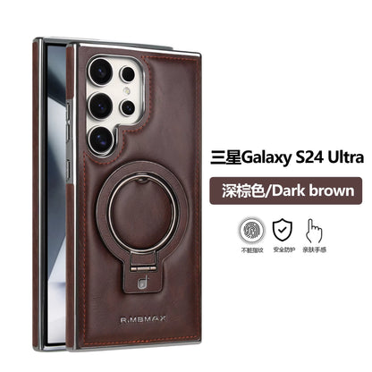 Luxury Electroplating PU Leather Phone Case for Samsung With Rotation Ring Magnetic Stand Shockproof Cover
