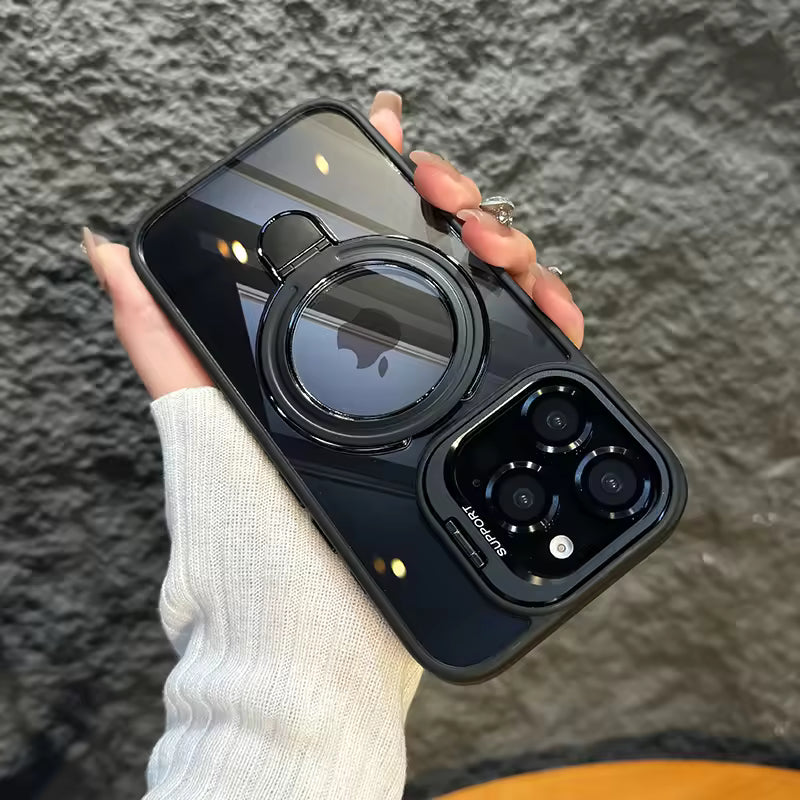 Magnetic Double Stand Case for iPhone Integrated Lens Stand Back Cover