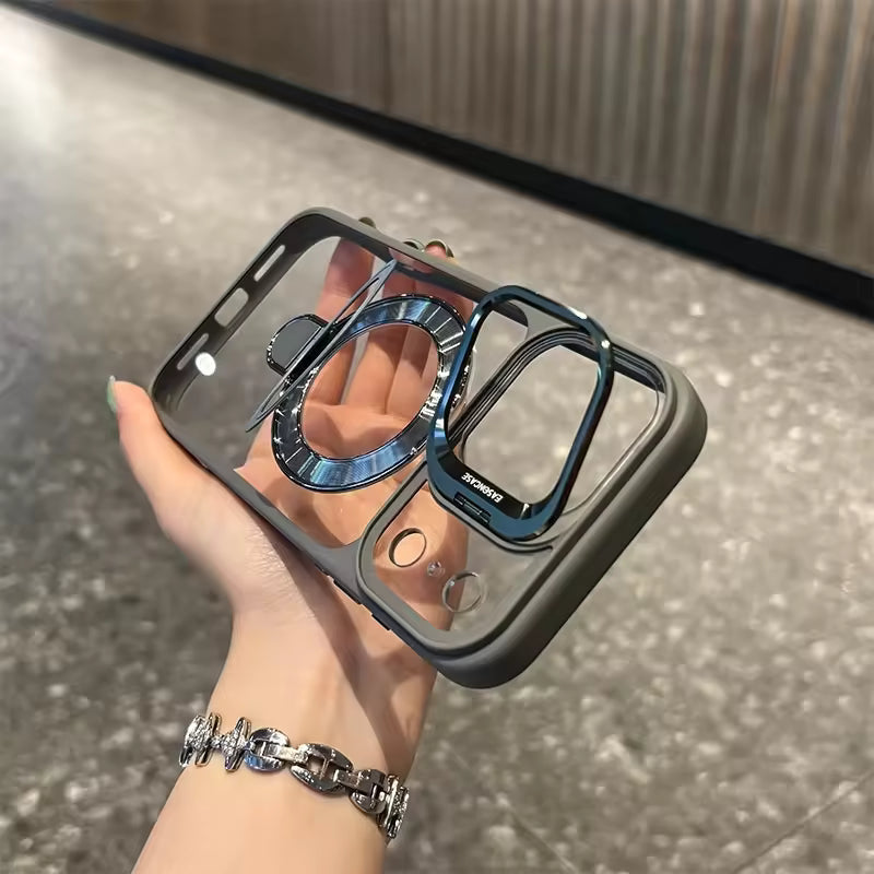 Magnetic Double Stand Case for iPhone Integrated Lens Stand Back Cover
