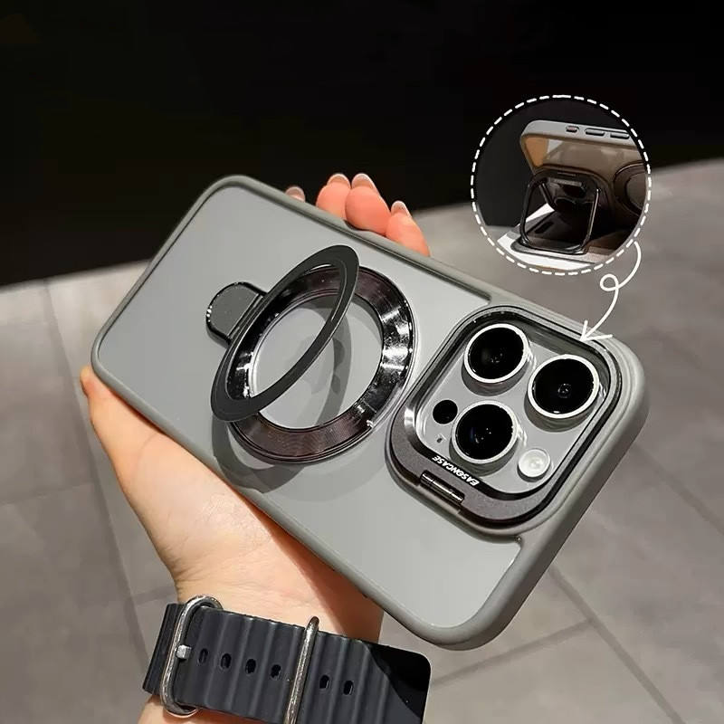 Magnetic Double Stand Case for iPhone Integrated Lens Stand Back Cover