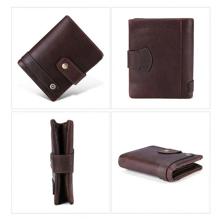 Contact's Vintage Bifold Genuine Leather Wallet for Men Small RFID Wallet With Built-in Card Slot Zipper Coin Purse Wallet