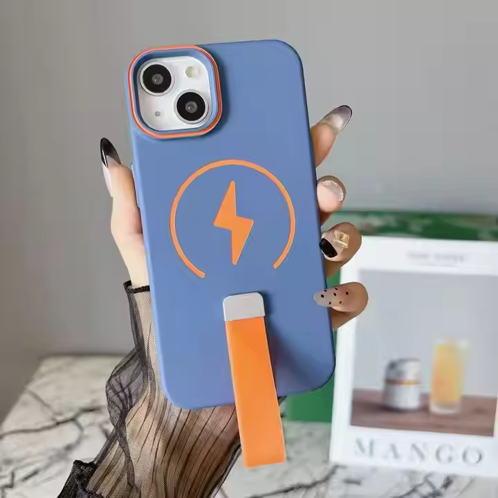 New Hanging Strap, Shiny Magnetic Skin-feel Phone case for iPhone Series
