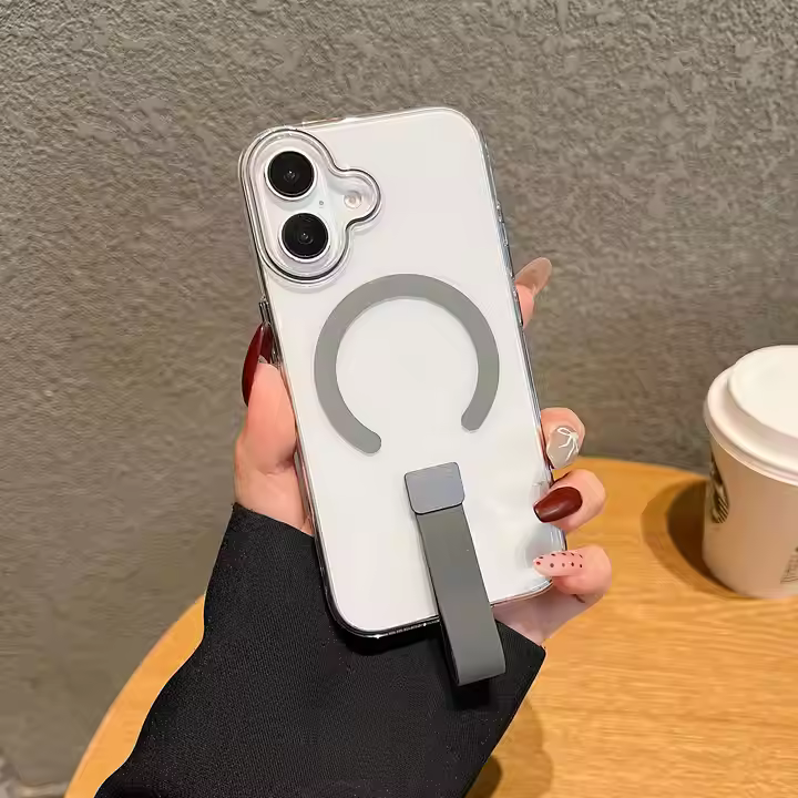 Creative Design Handheld Finger Buckle C Type Magnetic Suction Phone case for iPhone Transparent Back Covers
