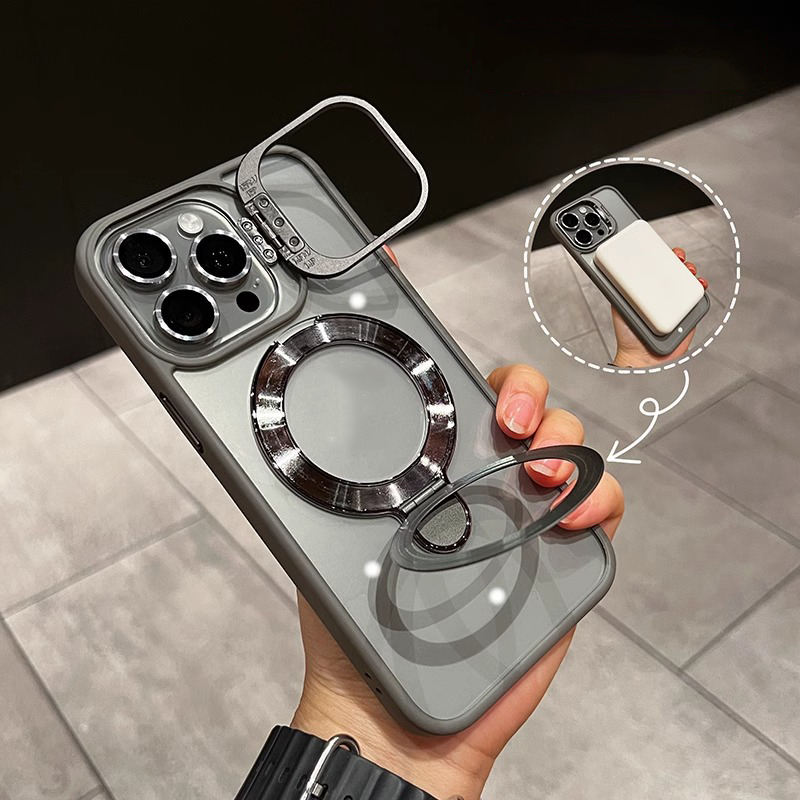 Magnetic Double Stand Case for iPhone Integrated Lens Stand Back Cover