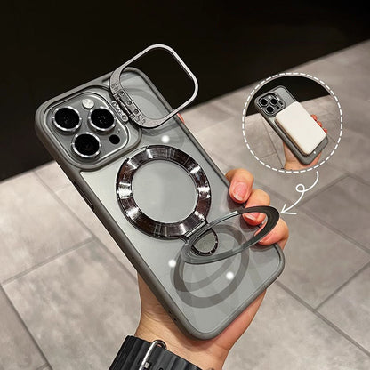 Magnetic Double Stand Case for iPhone Integrated Lens Stand Back Cover