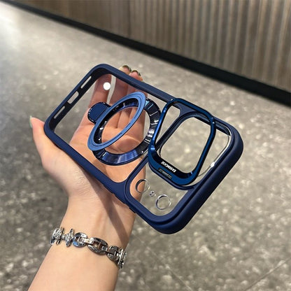 Magnetic Double Stand Case for iPhone Integrated Lens Stand Back Cover