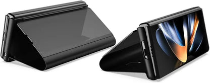 Flip Plating Mirror Case with Stand Function,PC/PU Translucent Clear View Shockproof Phone Protective Case Cover for FOLD