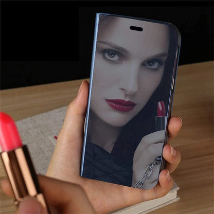 Flip Plating Mirror Case with Stand Function,PC/PU Translucent Clear View Shockproof Phone Protective Case Cover for FOLD