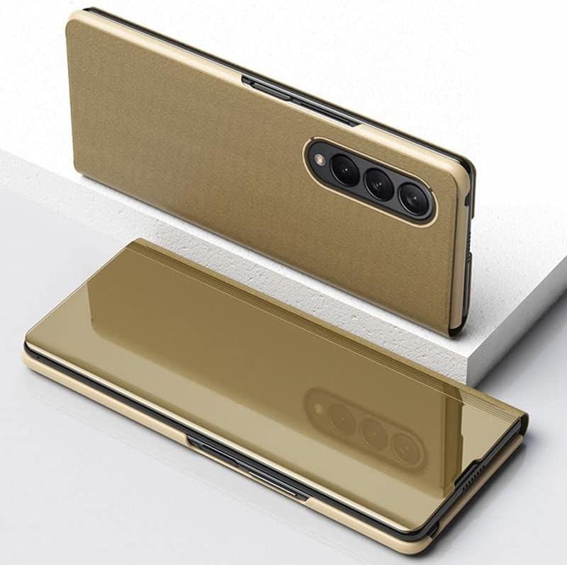 Flip Plating Mirror Case with Stand Function,PC/PU Translucent Clear View Shockproof Phone Protective Case Cover for FOLD